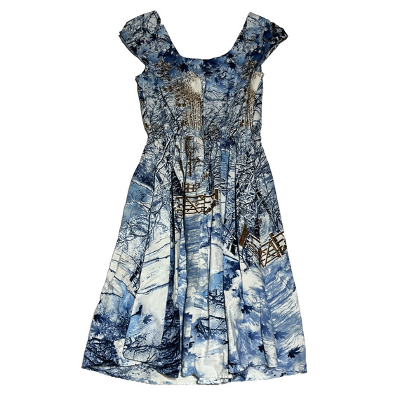 Retrolicious Dress Retro Winter Woods Holiday Print Small Knee Length Cap Sleeve - Picture 2 of 12